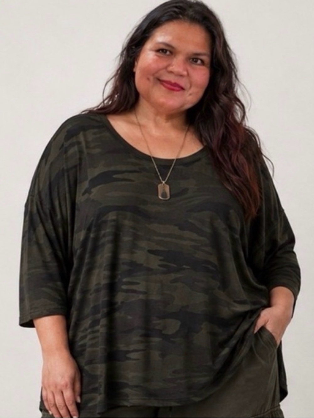 Carolina Belle Camouflage 90’s Grunge Gorpocore Relaxed Long Sleeve Top Size 3x
